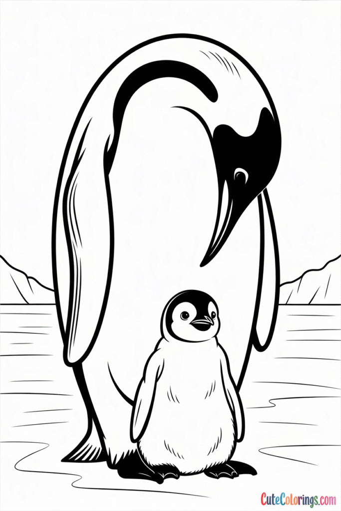 Adult Emperor Penguin With Tiny Chick
