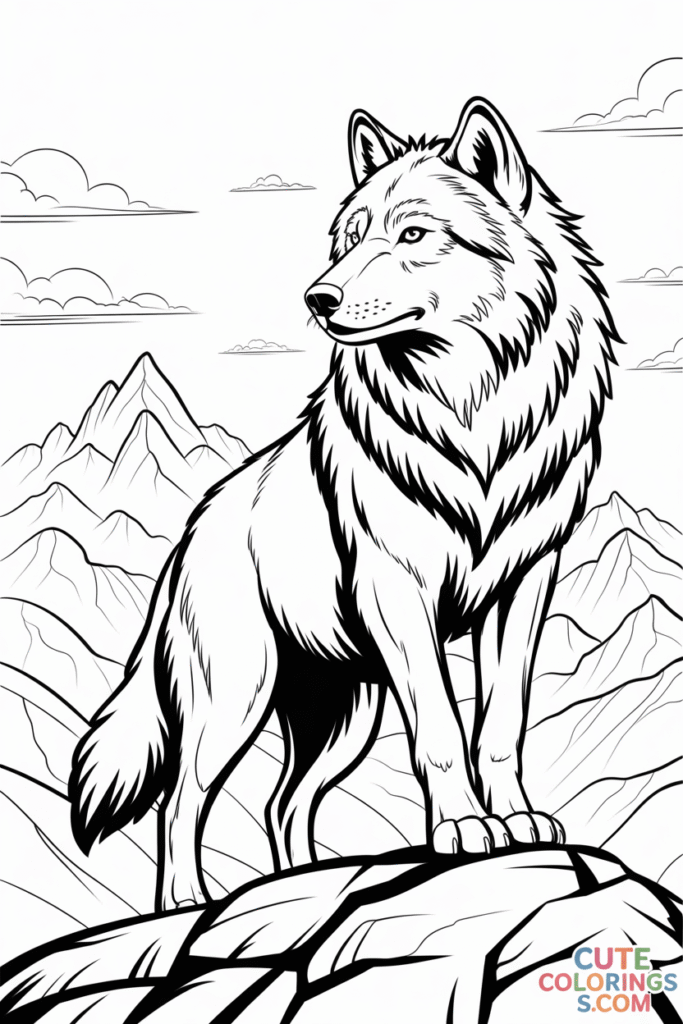 Alpha Wolf on Mountain Rock Coloring