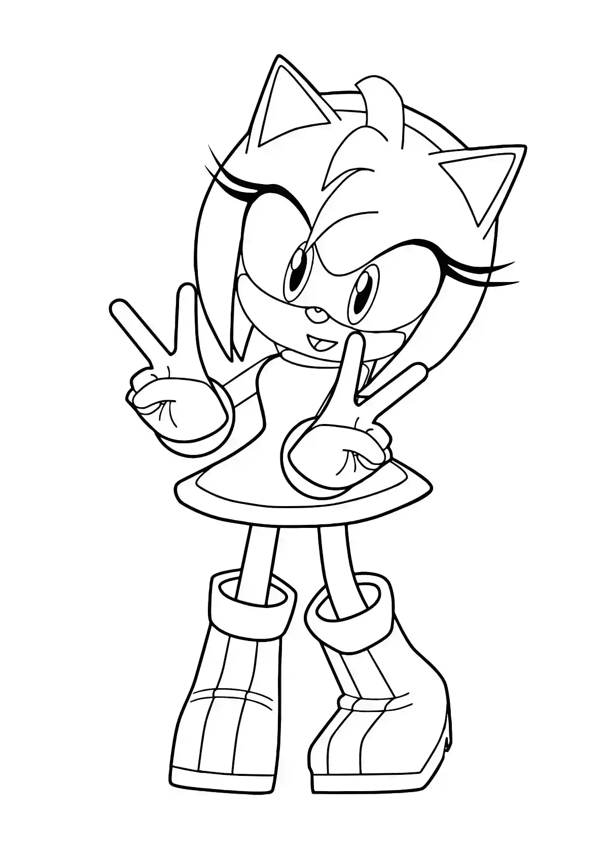 Amy Rose Peace Sign Sonic Coloring Page