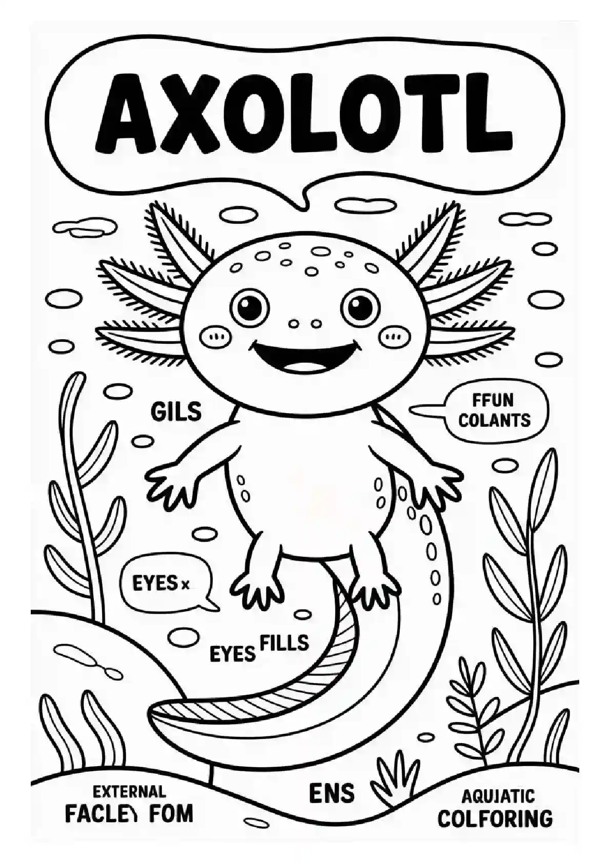 Axolotl Educational Anatomy Coloring Page