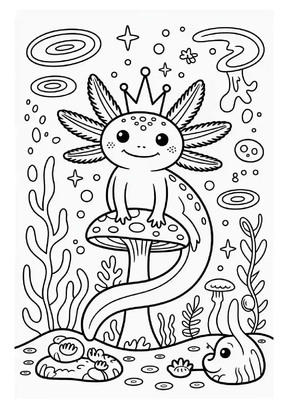 Axolotl Fairy Tale Prince Coloring Page
