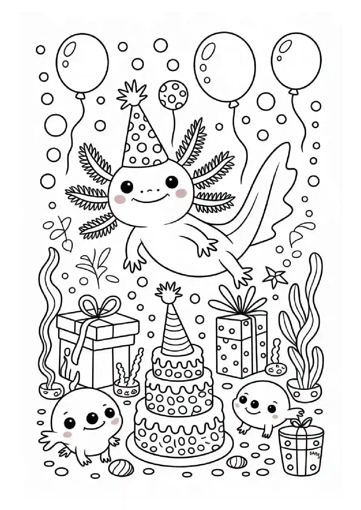 Axolotl Family Birthday Coloring Page