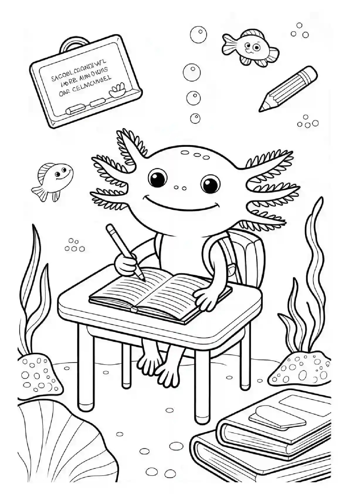 Axolotl Reading Student Coloring Page