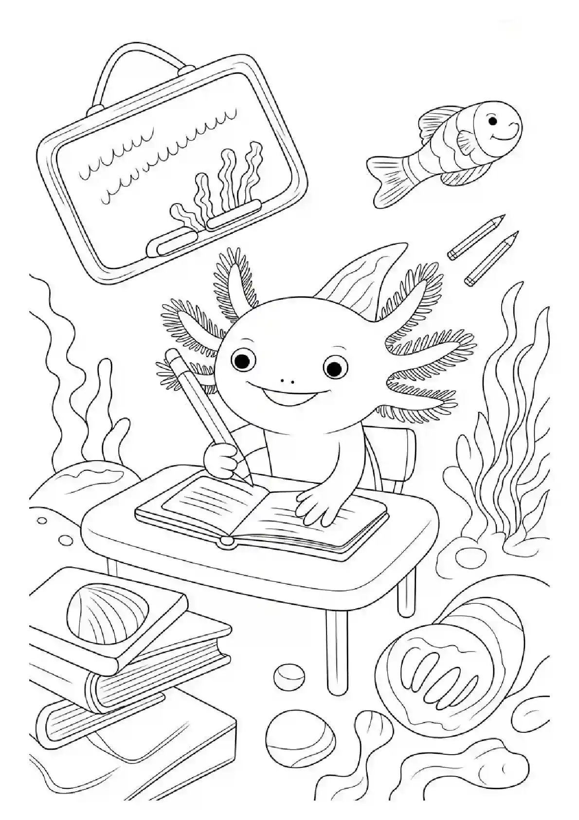 Axolotl School Student Coloring Page