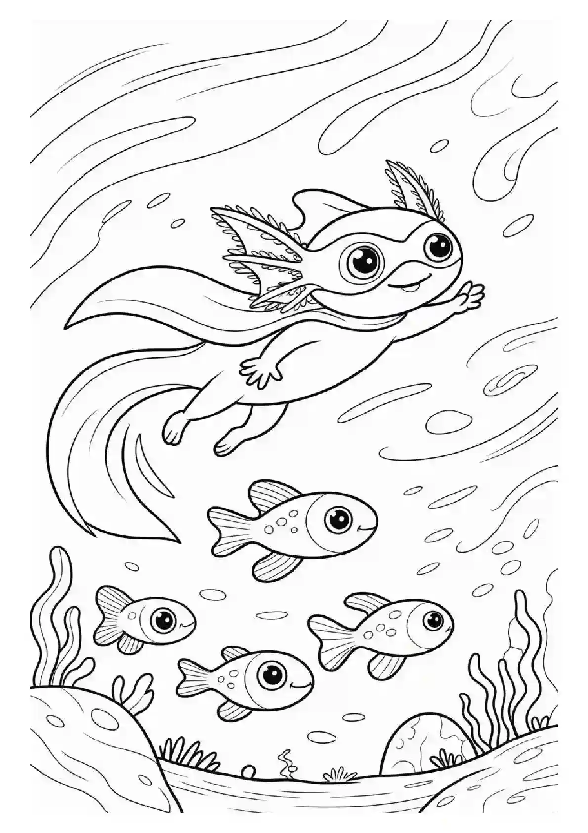 Axolotl Swimming Adventure Coloring Page