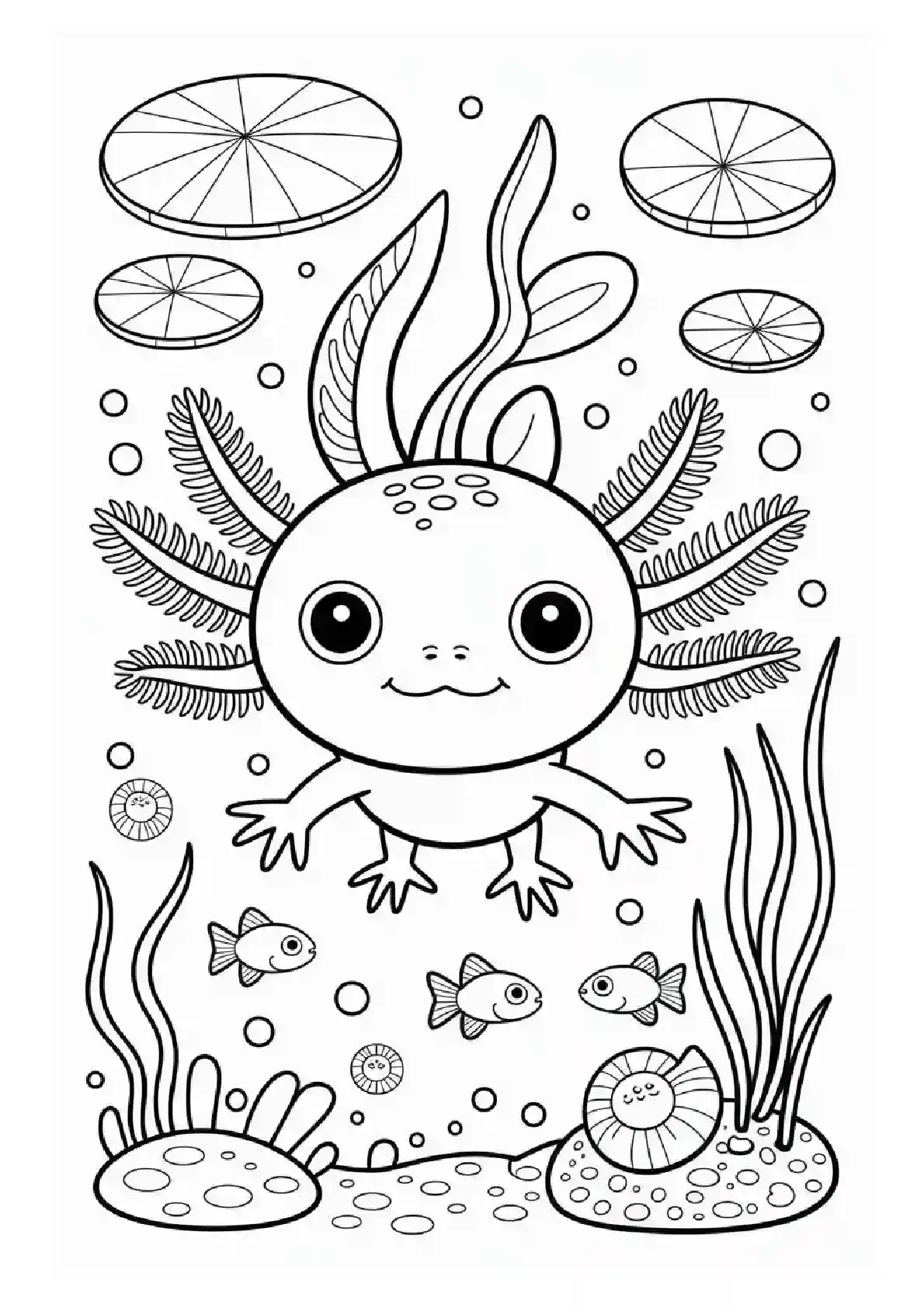 Baby Axolotl Garden Coloring Page