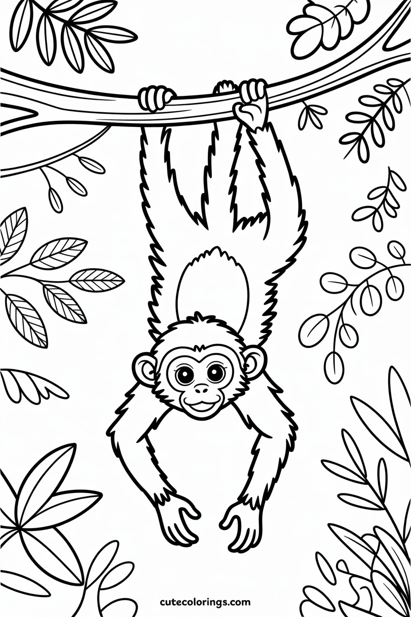 Tiny monkey dangles happily from a jungle vine