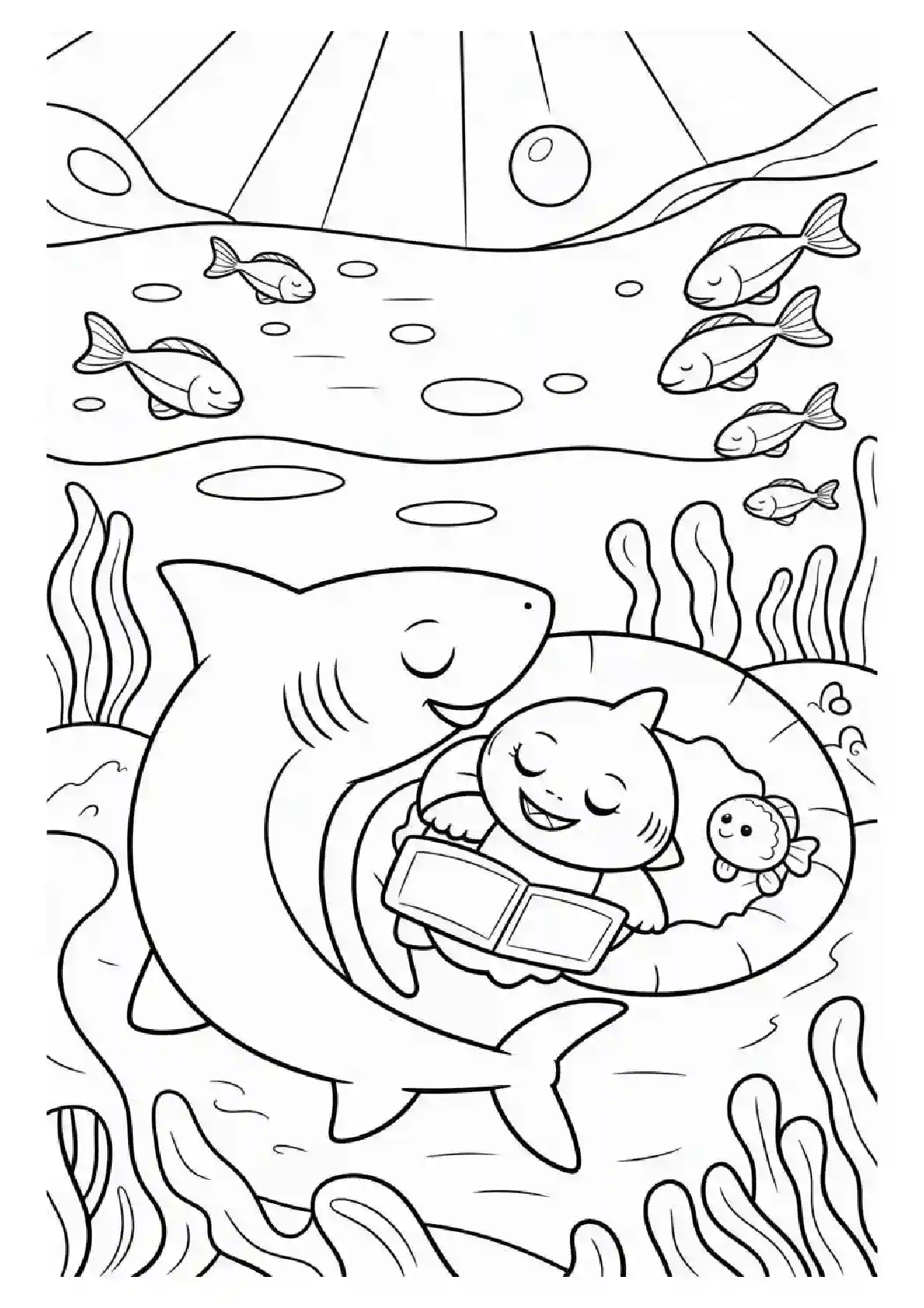 Baby Shark Bedtime Reading Coloring Page
