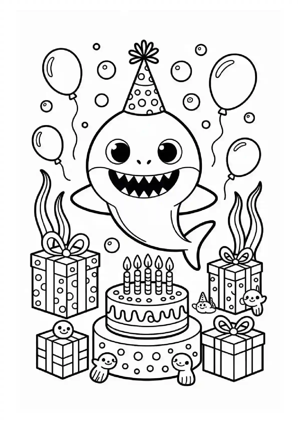 Baby Shark Birthday Celebration Coloring Page