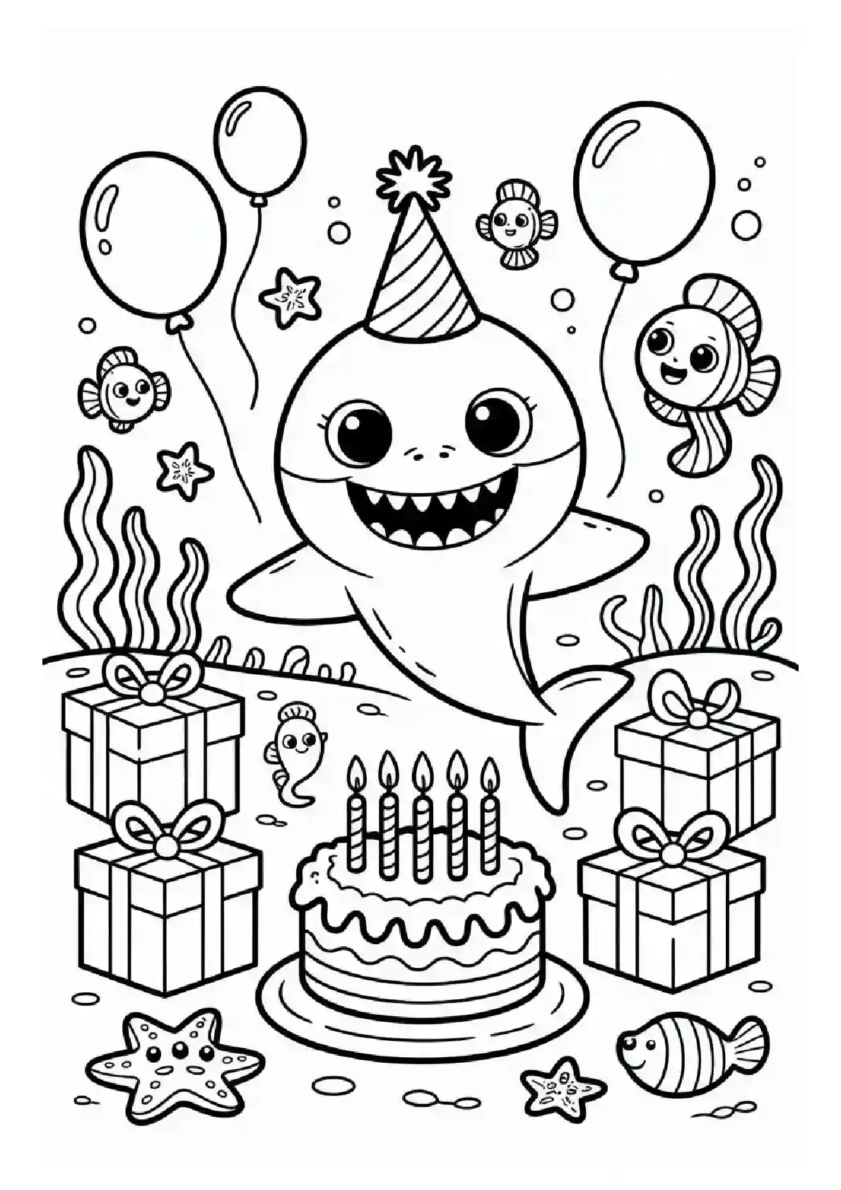 Baby Shark Birthday Party Coloring Page