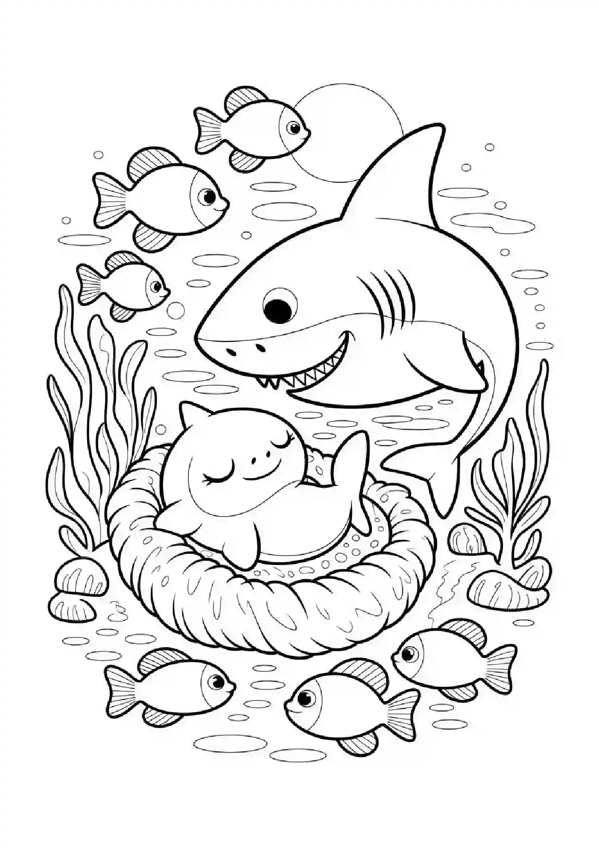 Baby Shark Family Cuddle Coloring Page