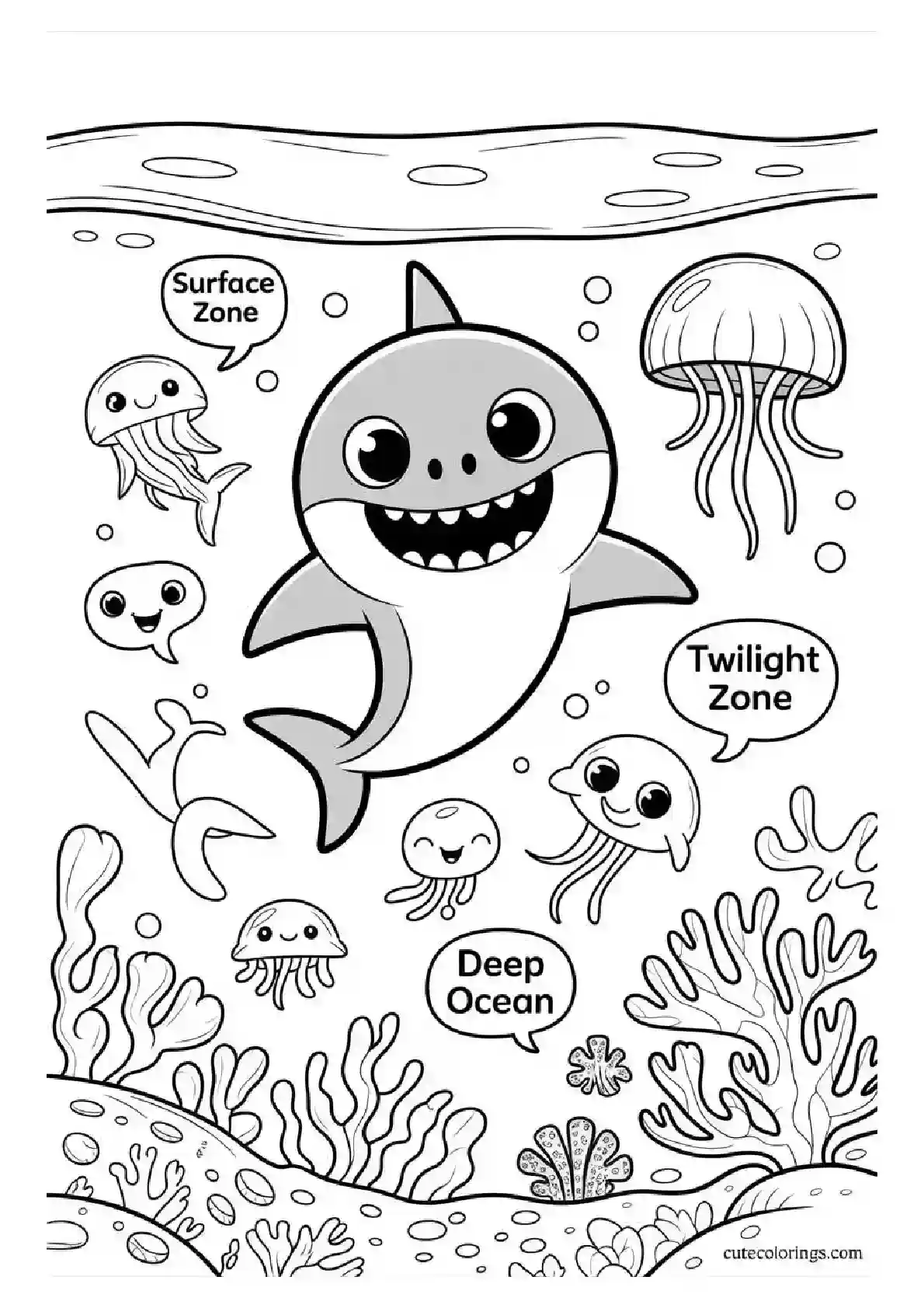 Baby Shark Numbers Learning Coloring Page