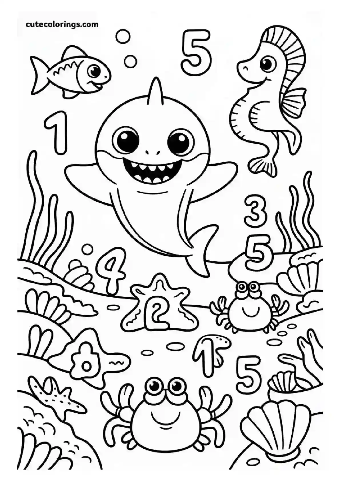 Baby Shark Ocean Education Coloring Page