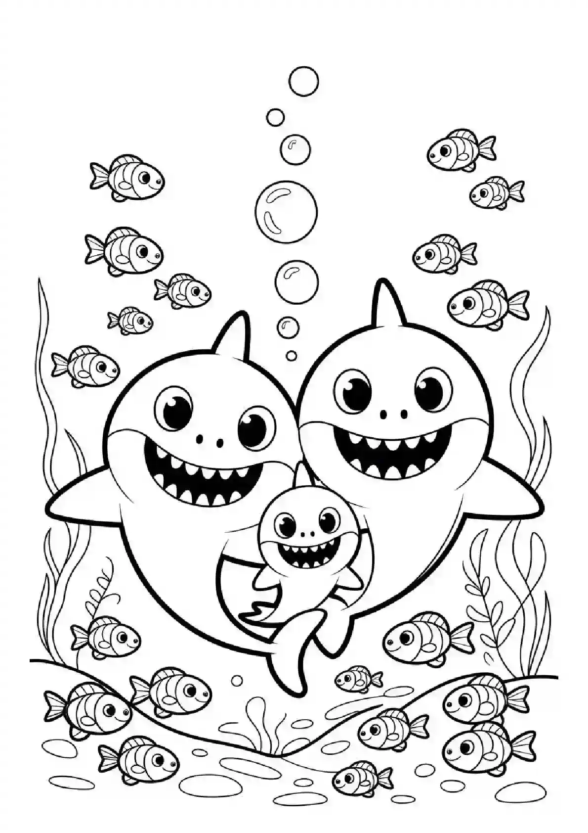 Baby Shark Parents & Baby Coloring Page