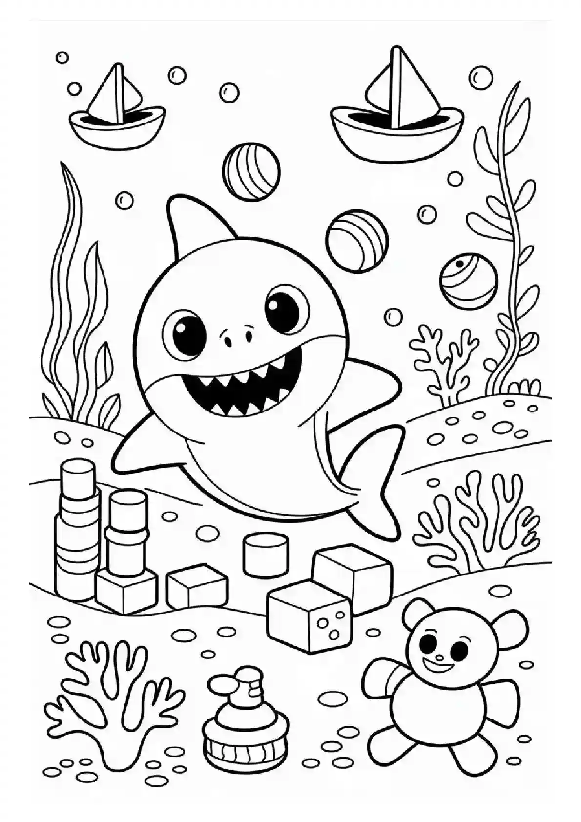 Baby Shark Underwater Toys Coloring Page