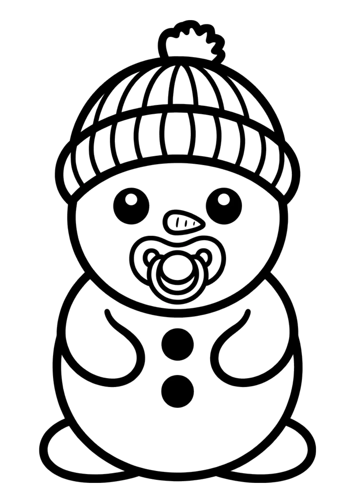 Einfaches Ausmalbild: süßer Baby-Schneemann mit Strickmütze