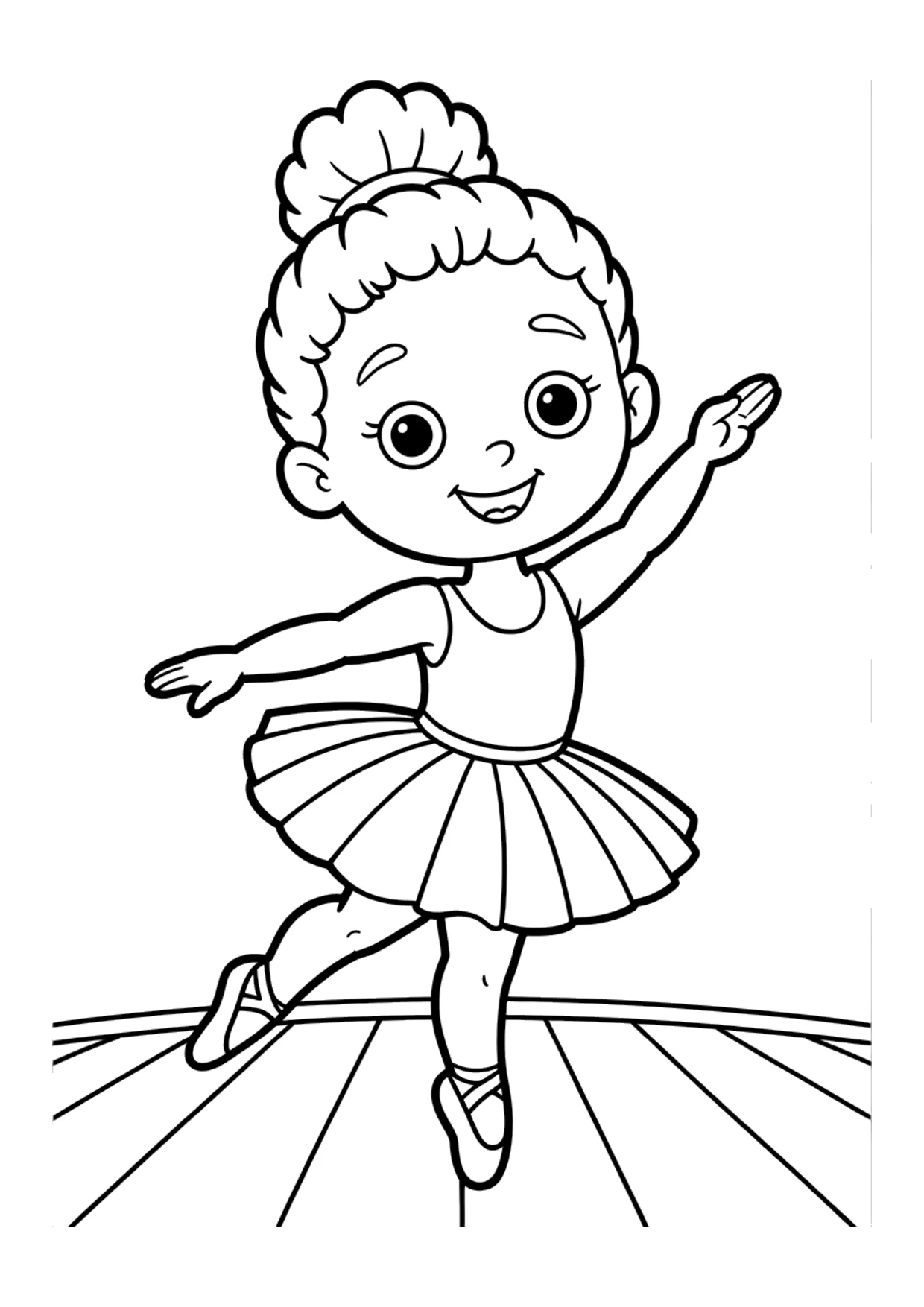 Coloring page for kids of a Black girl ballerina