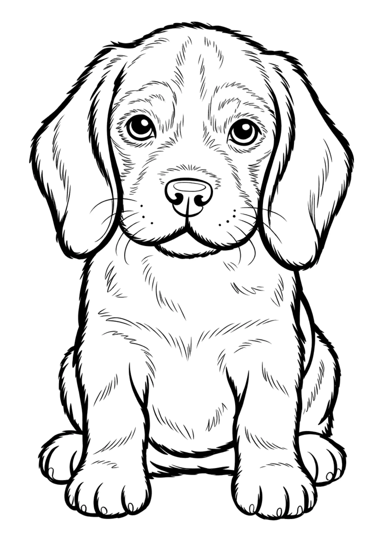 Detailed coloring page of a beagle puppy