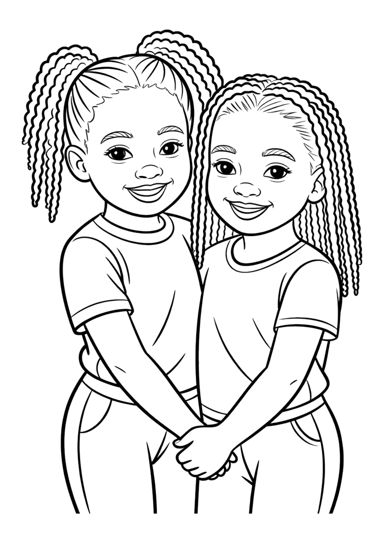 Coloring page for kids of two Black girl best friends