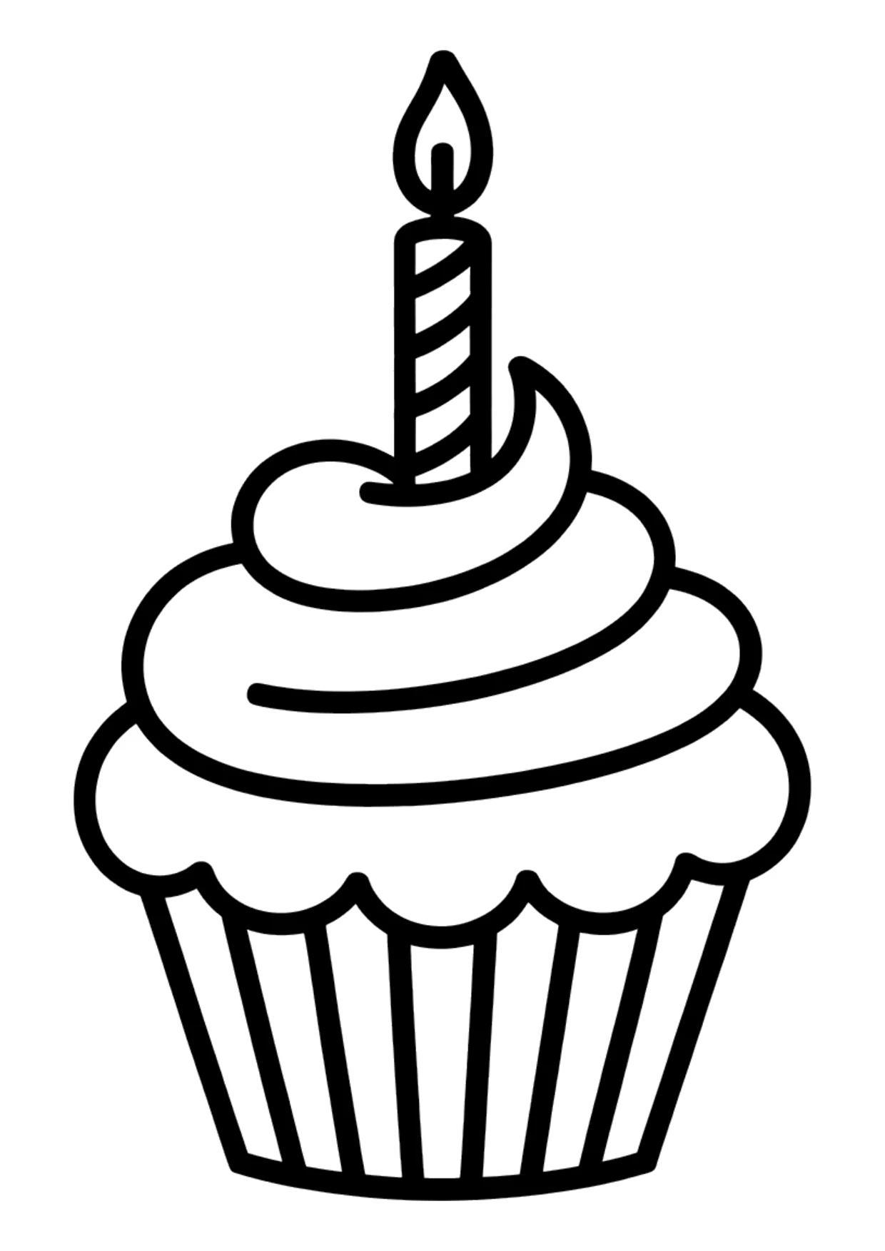 Easy coloring page of a birthday cupcake with a candle