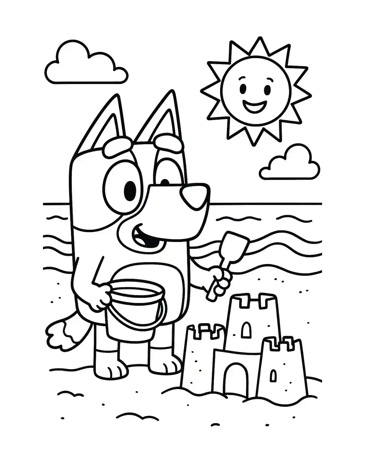 Bluey Beach Sandcastle Coloring Page