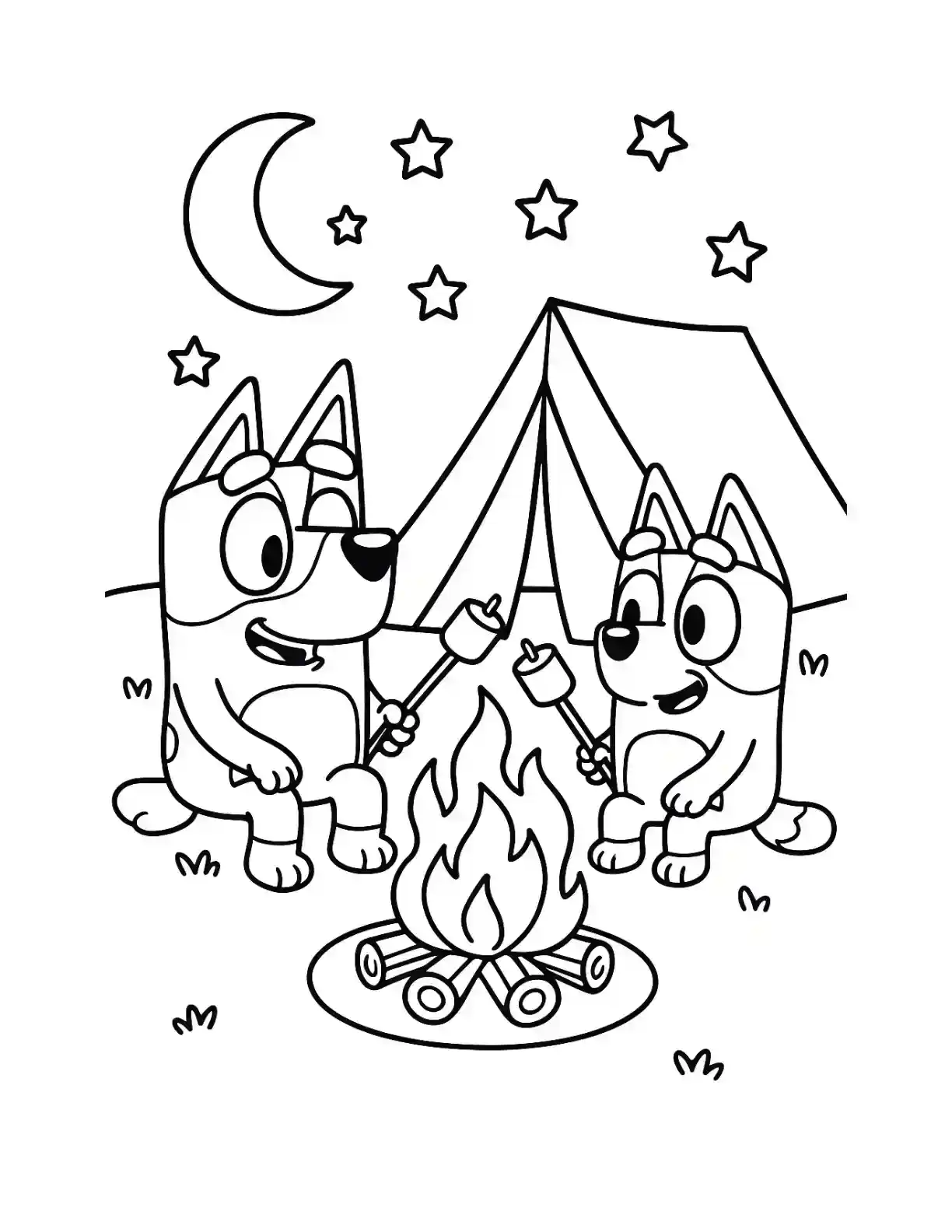 Bluey Camping Campfire Coloring Page