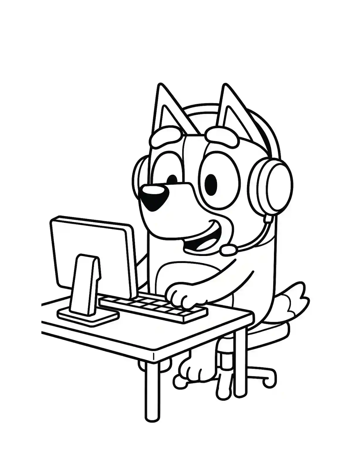 Bluey Computer Gaming Coloring Page