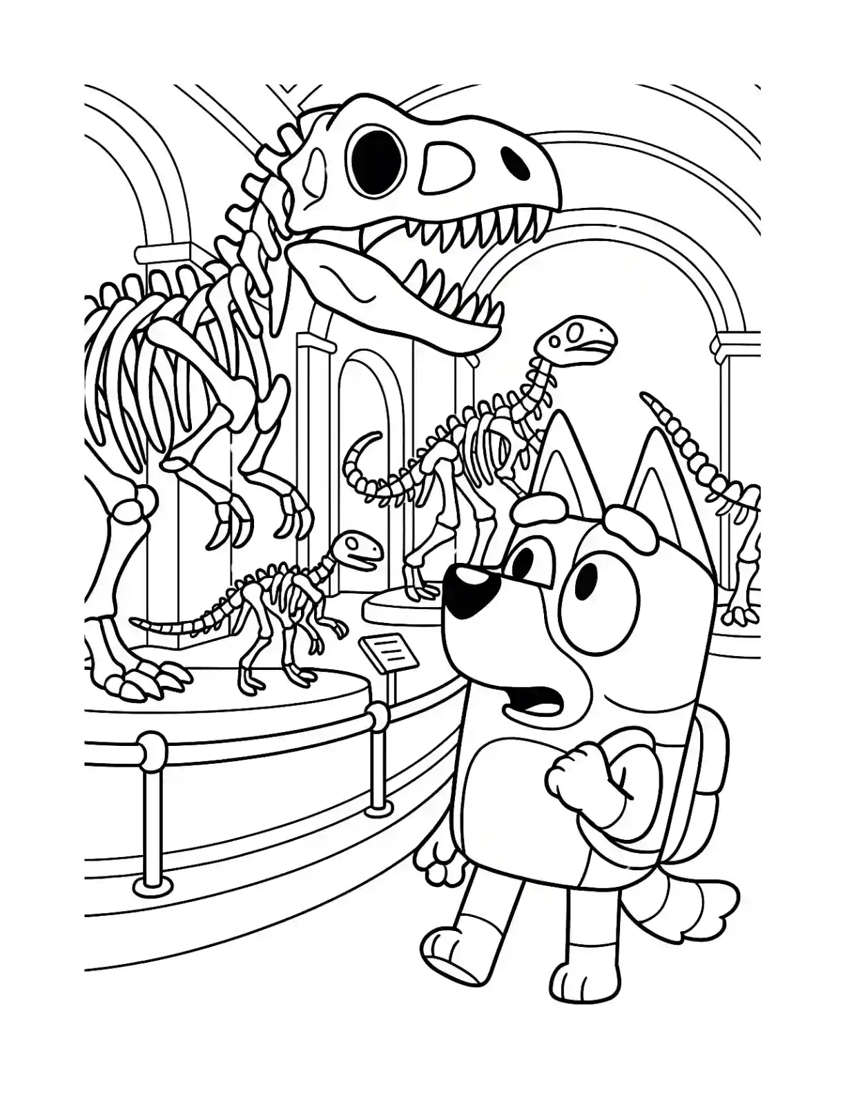 Bluey Museum Dinosaur Coloring Page