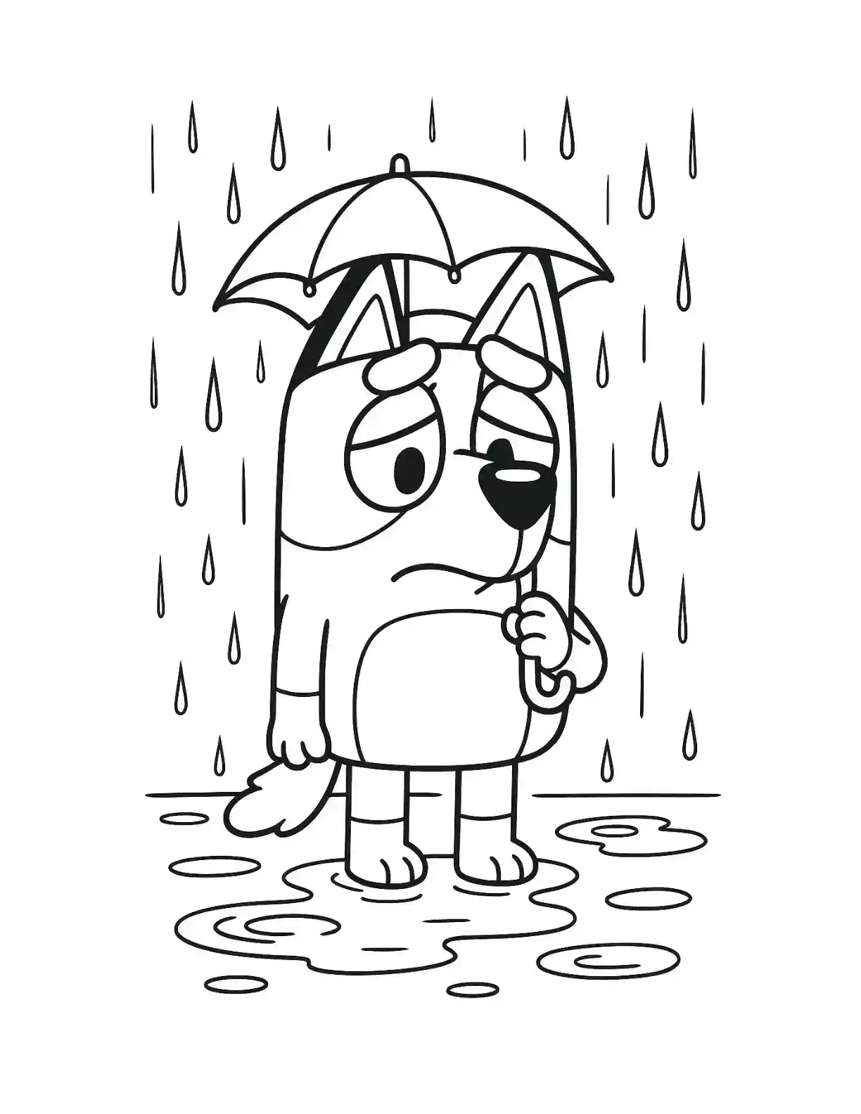 Bluey Rainy Day Umbrella Coloring Page