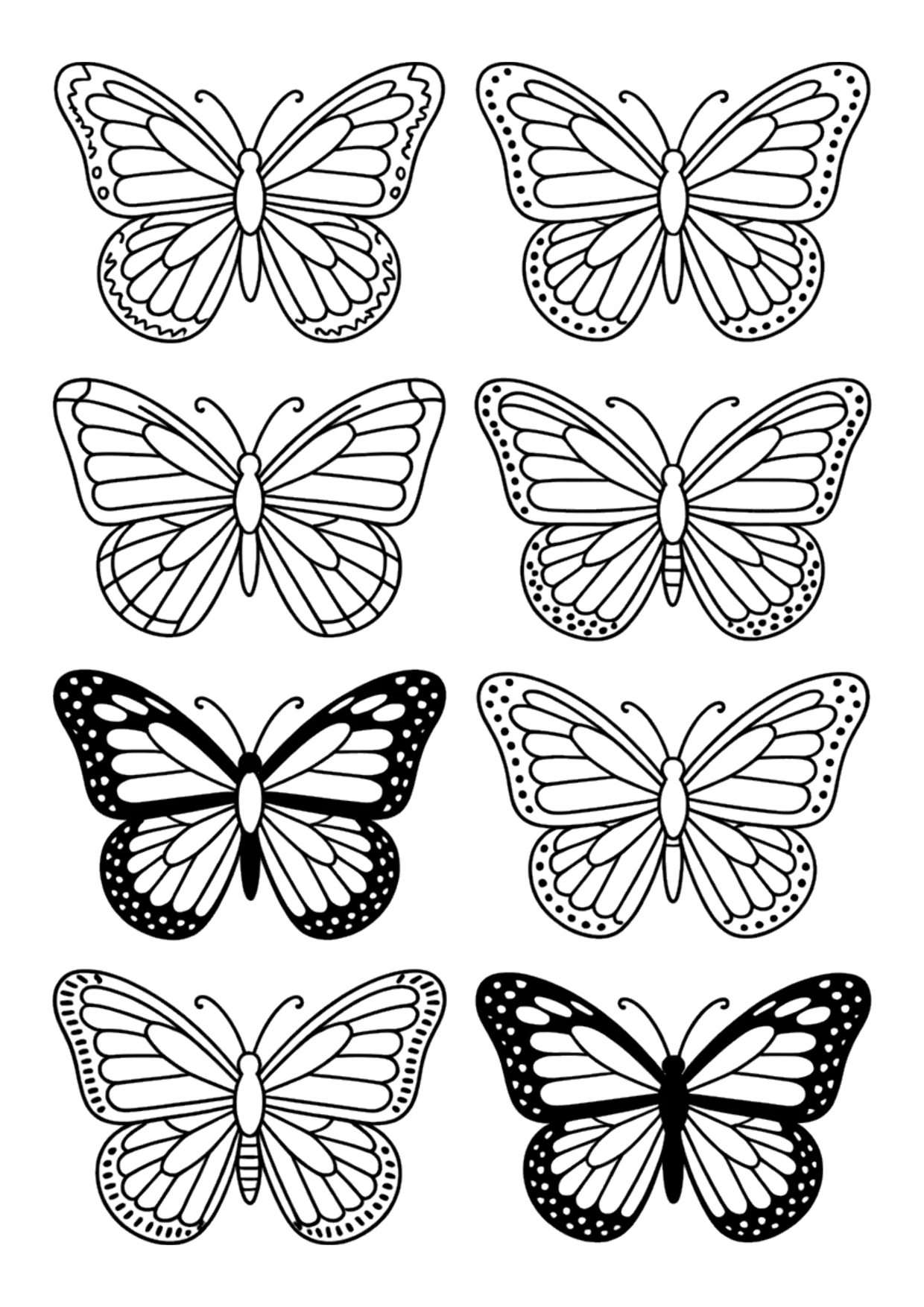 Coloriage détaillé d'une collection de papillons
