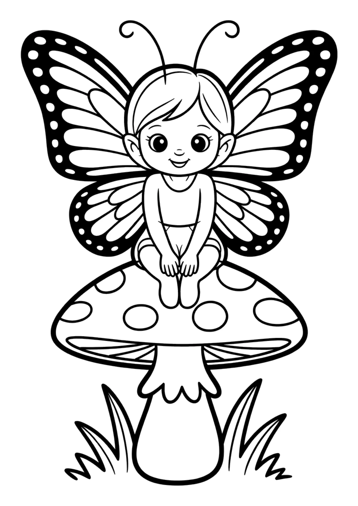 Coloriage pour enfants d'une fée aux ailes de papillon