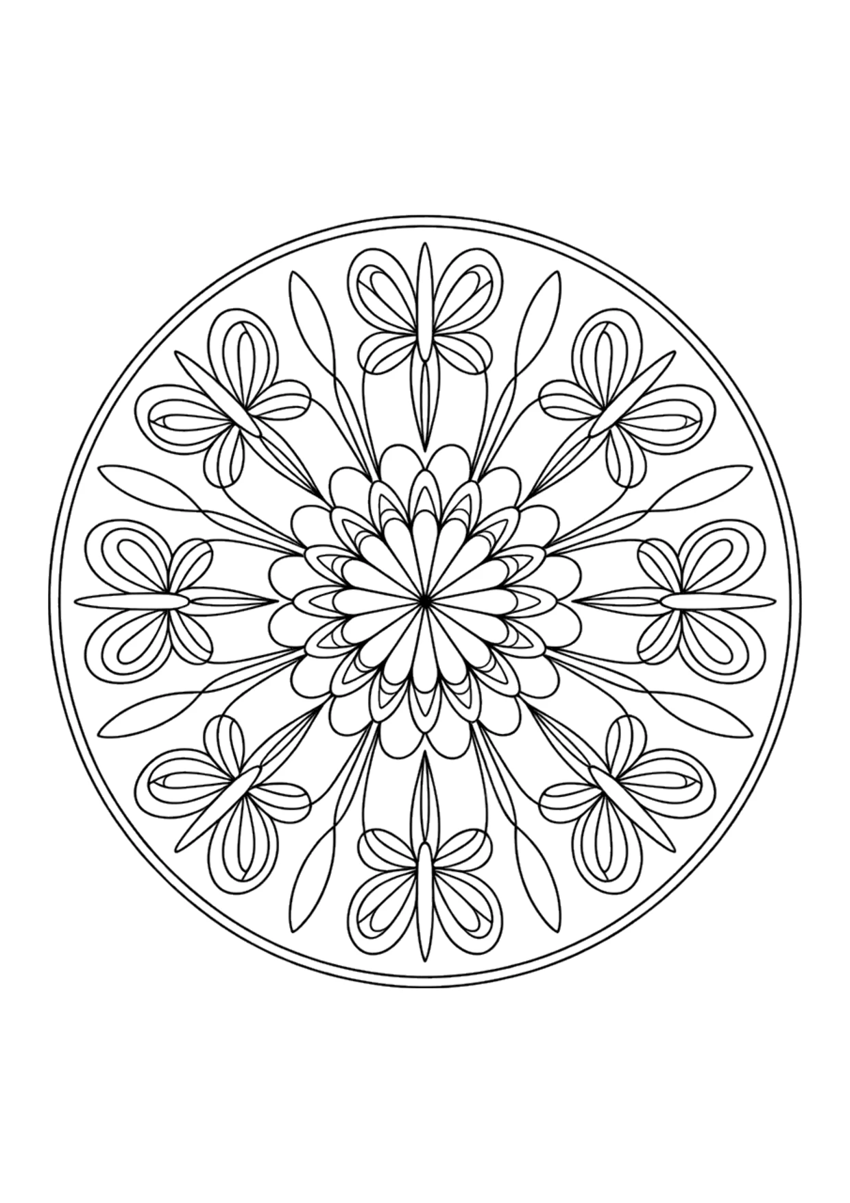 Coloriage détaillé d'un mandala de papillons pour adultes