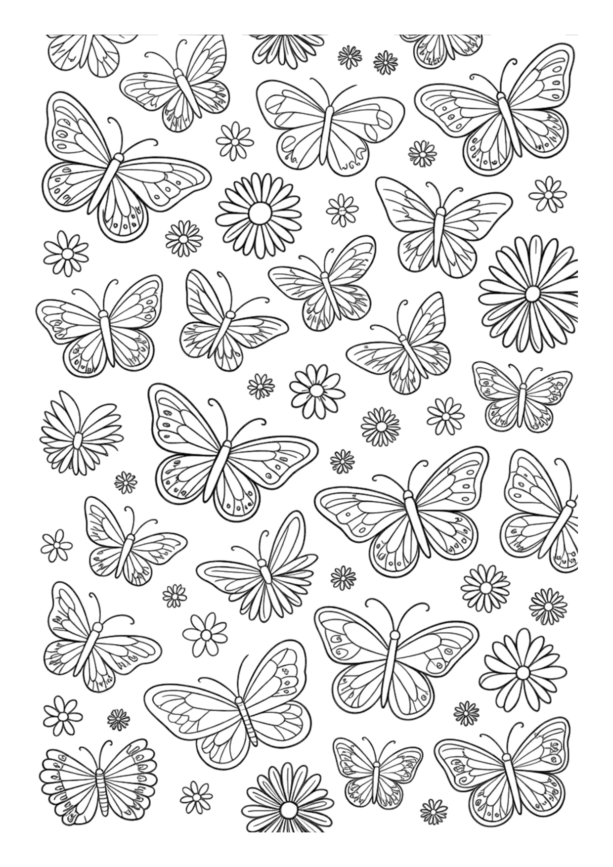 Coloriage détaillé à motif de papillons pour adultes