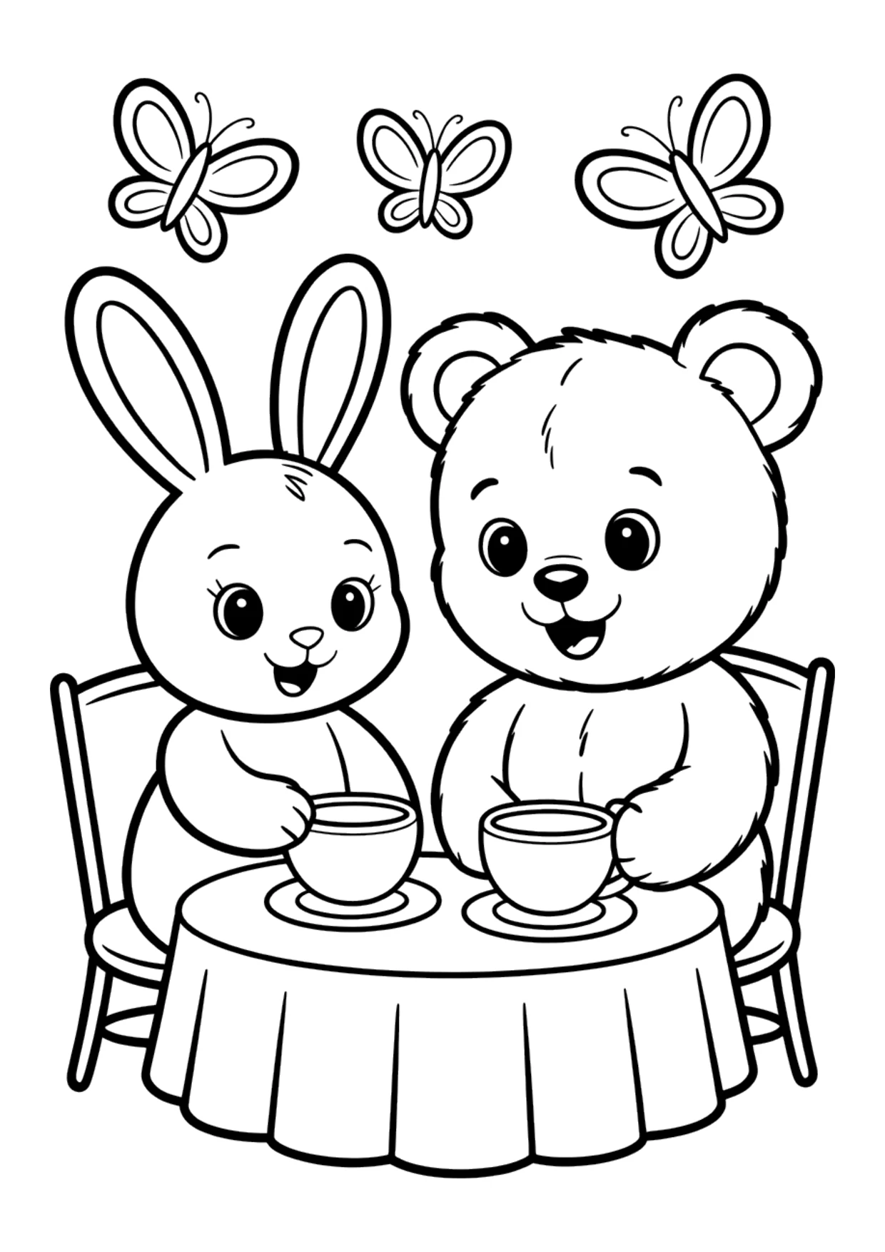 Coloriage pour enfants d'un goûter avec des papillons