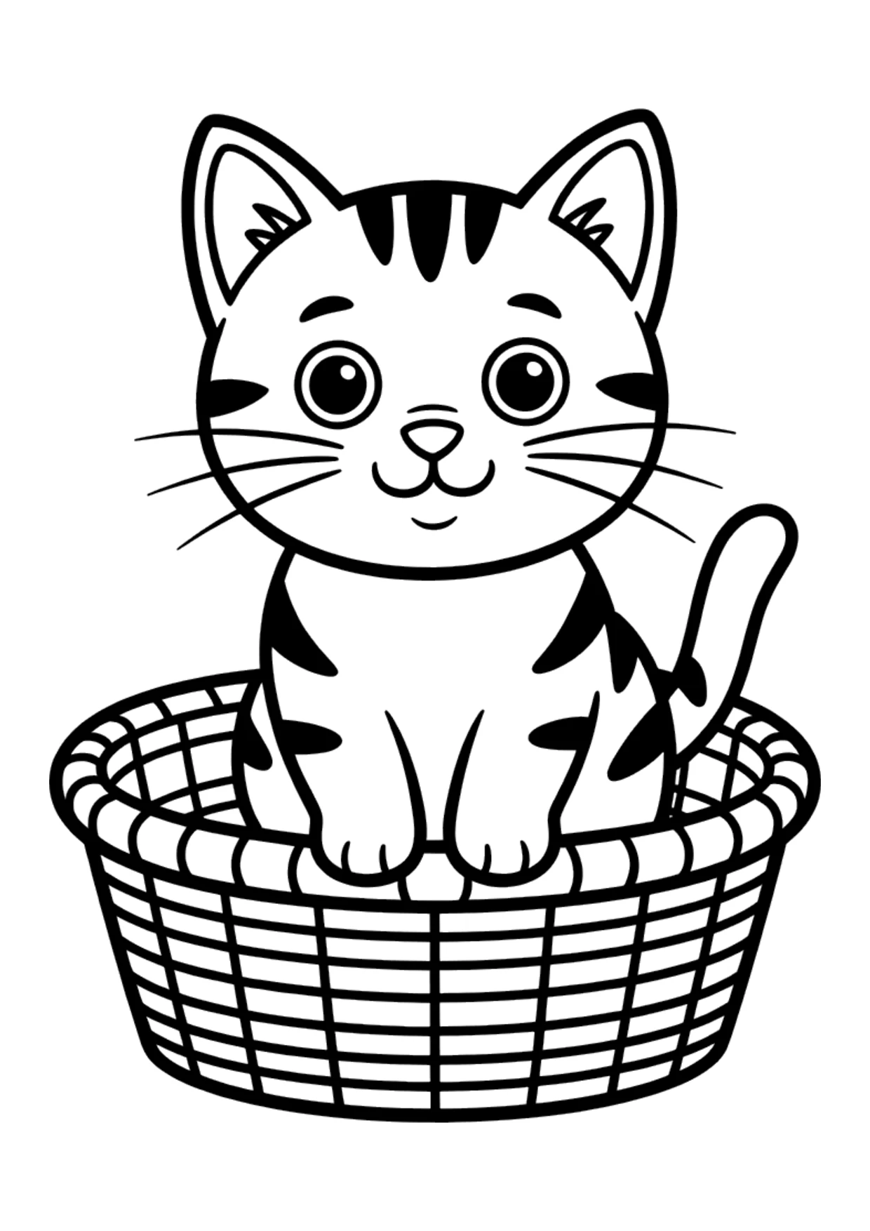 Coloriage facile d'un chat assis dans un panier