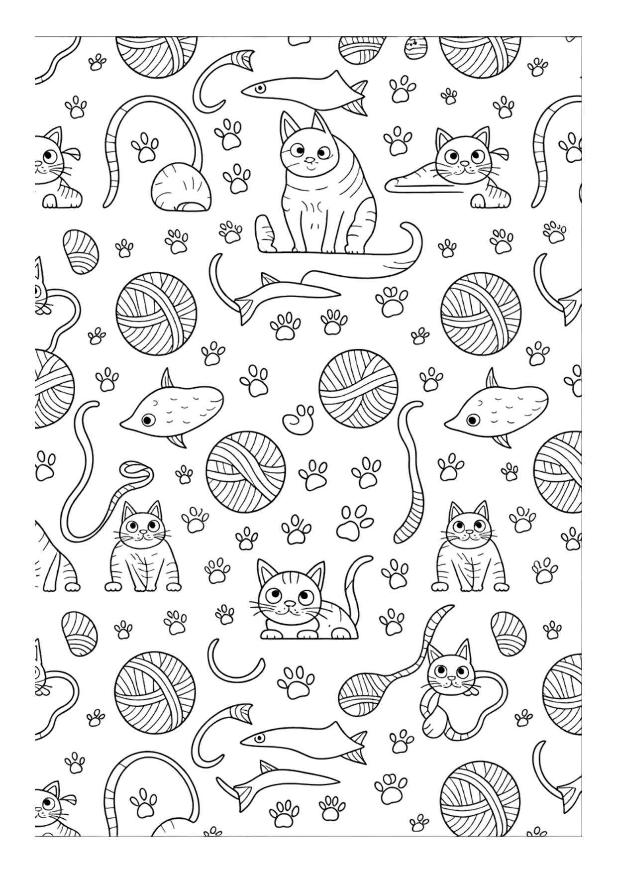 Coloriage détaillé d'un motif de chats pour adultes