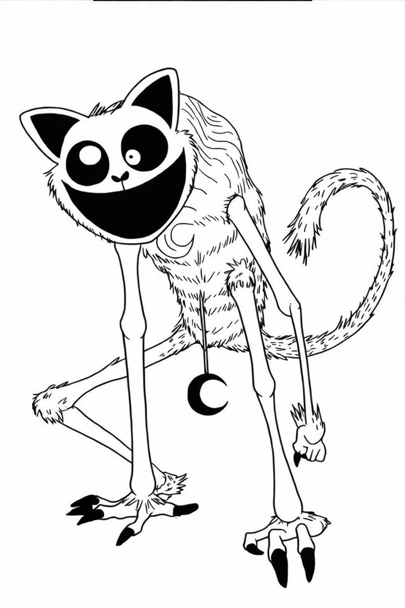 Scary CatNap with long limbs, moon pendant, claws