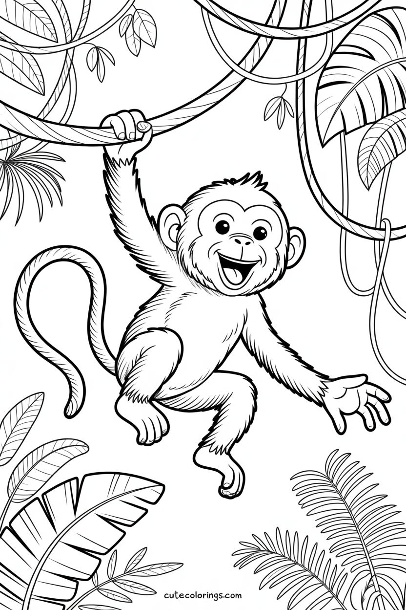 Playful monkey dangles with a big happy grin