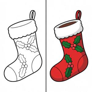 Vista previa de dibujos de calcetines de Navidad para colorear