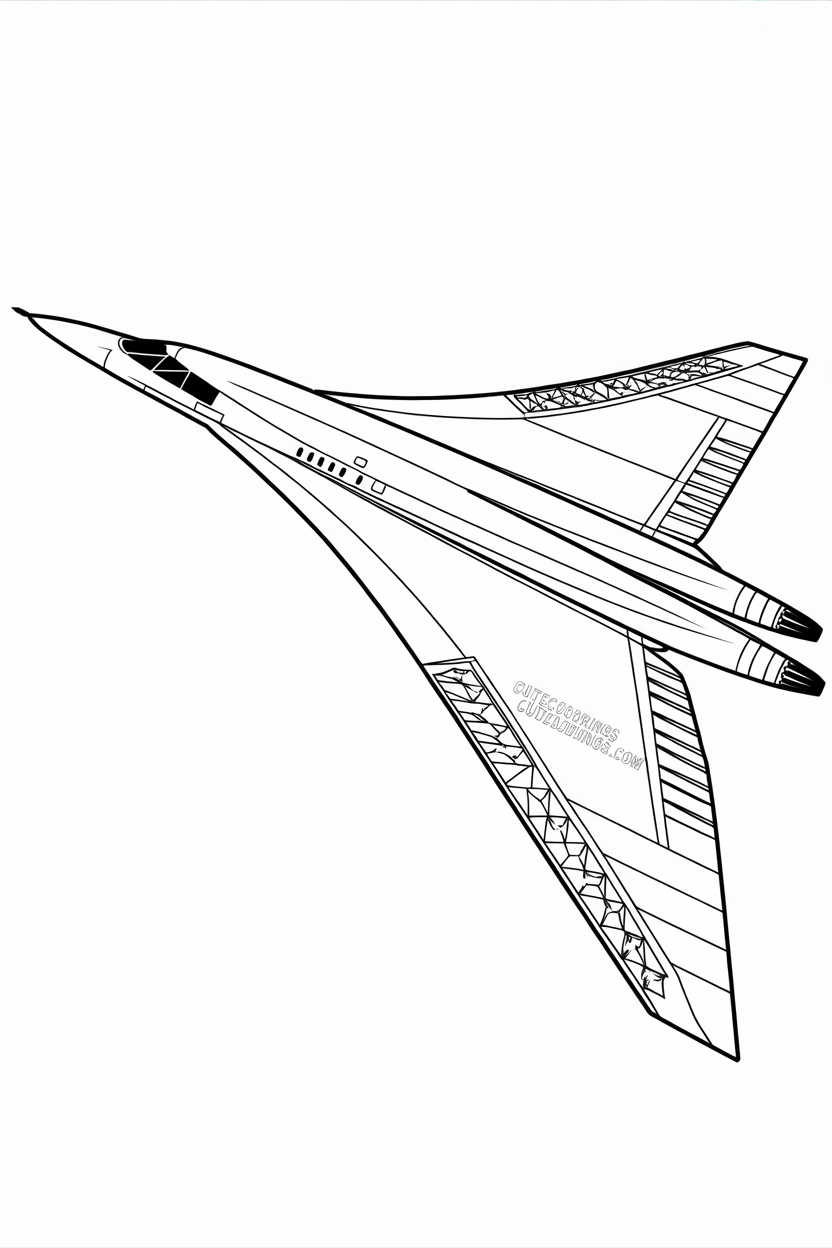 Supersonic Concorde jet with intricate wing panels