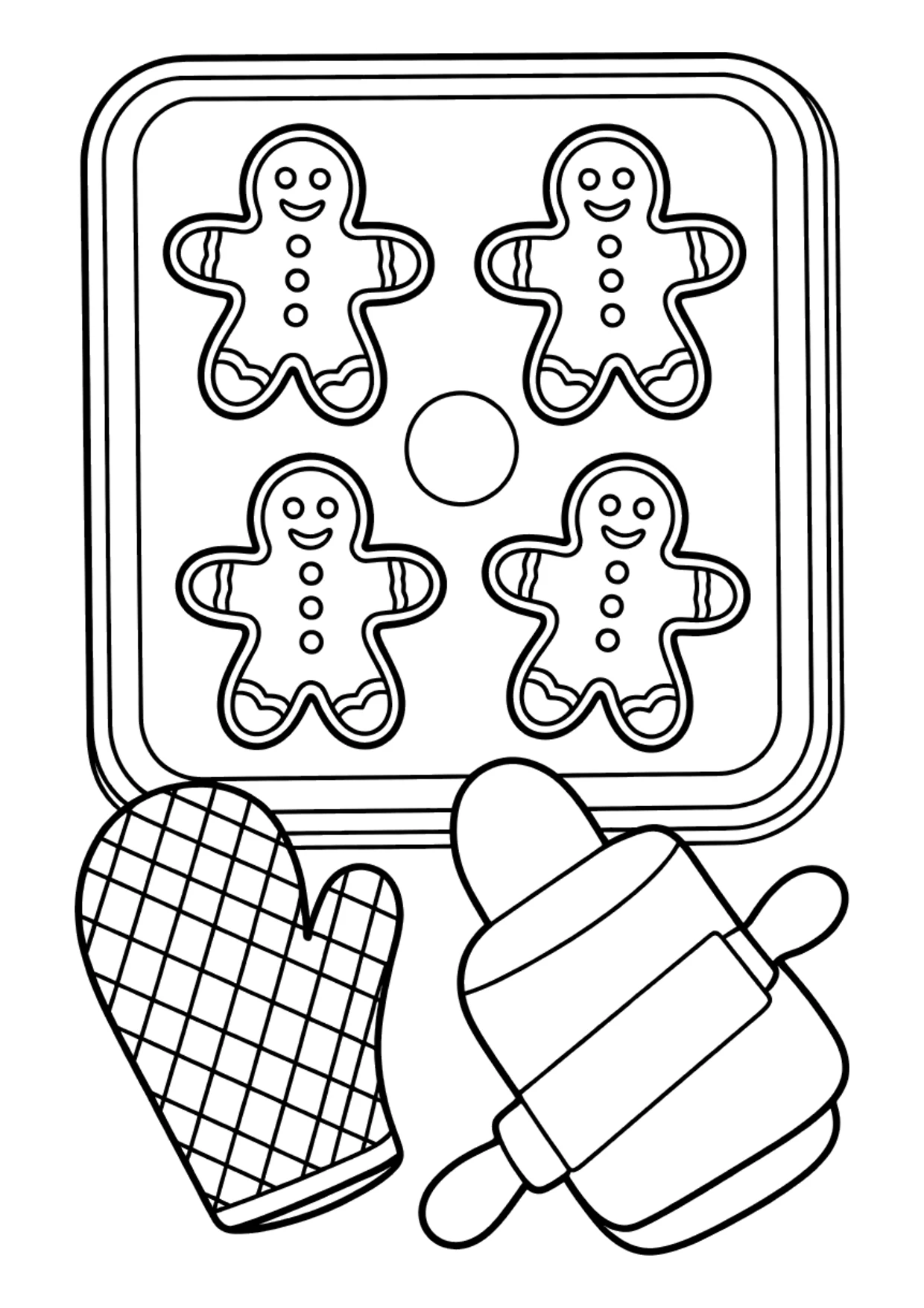 Dibujo para niños de una bandeja de galletas de jengibre para colorear