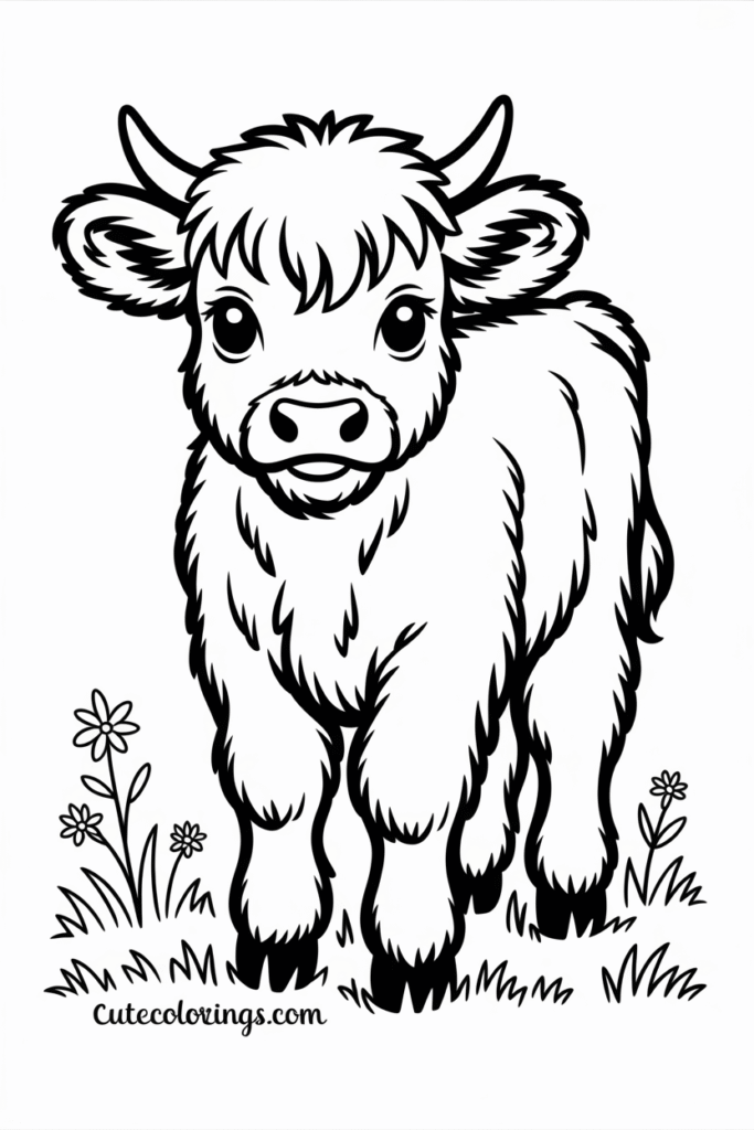 Cute Baby Highland Calf With Flowers