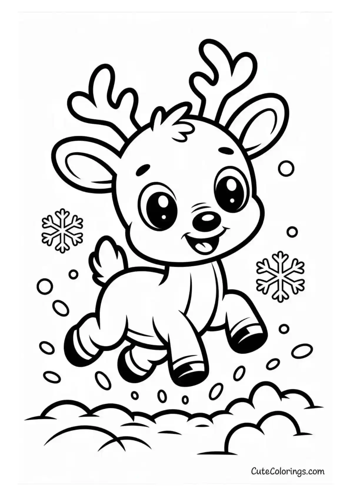 Cute Baby Reindeer Playing in Snow