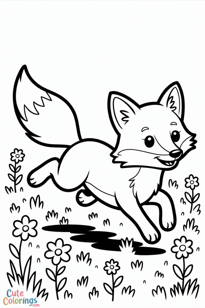 Cute Fox Running Through Flower Field