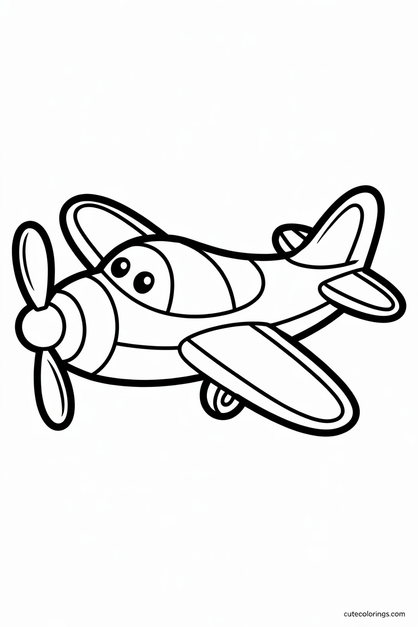 Simple cartoon plane with big propeller to color