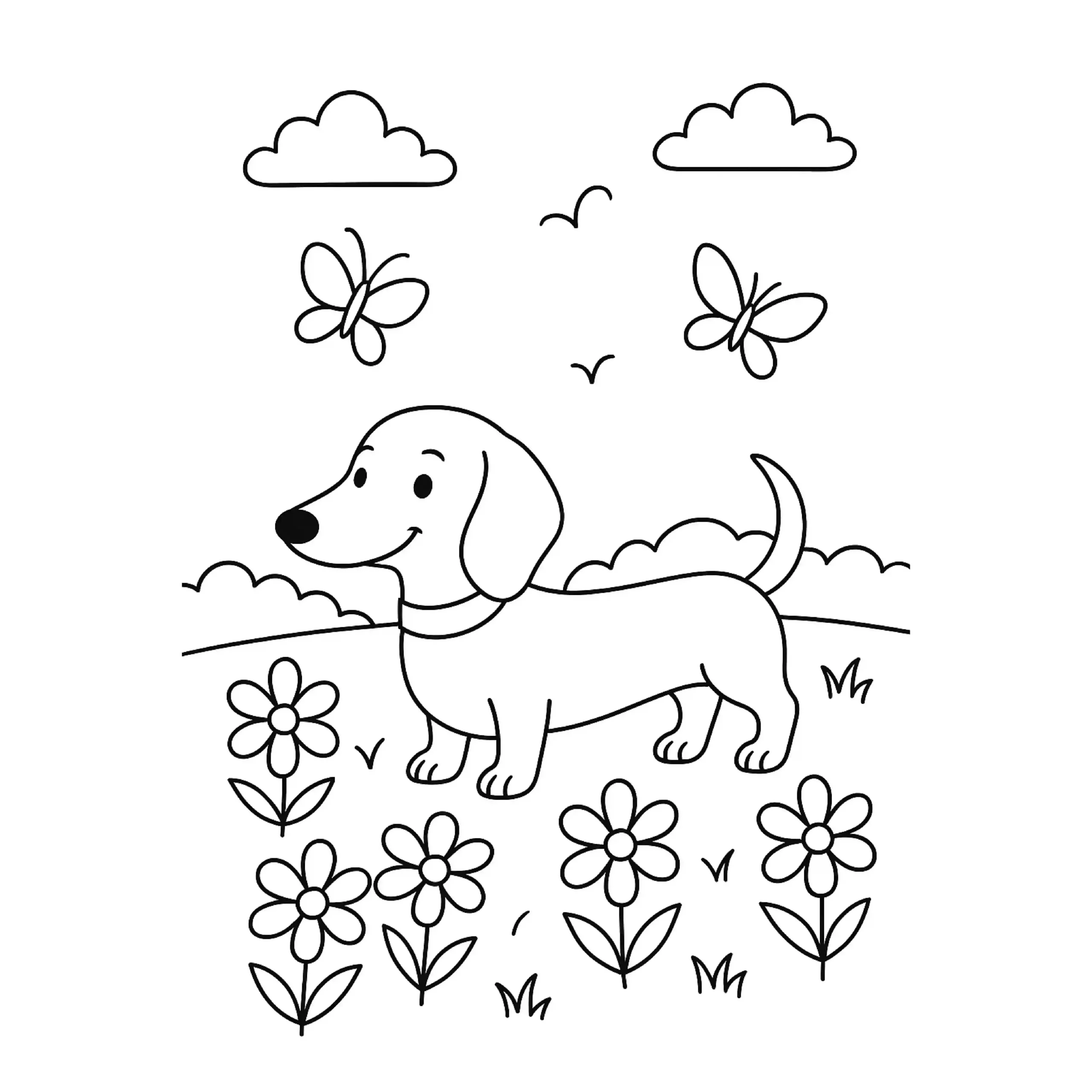 Dachshund in Flower Garden