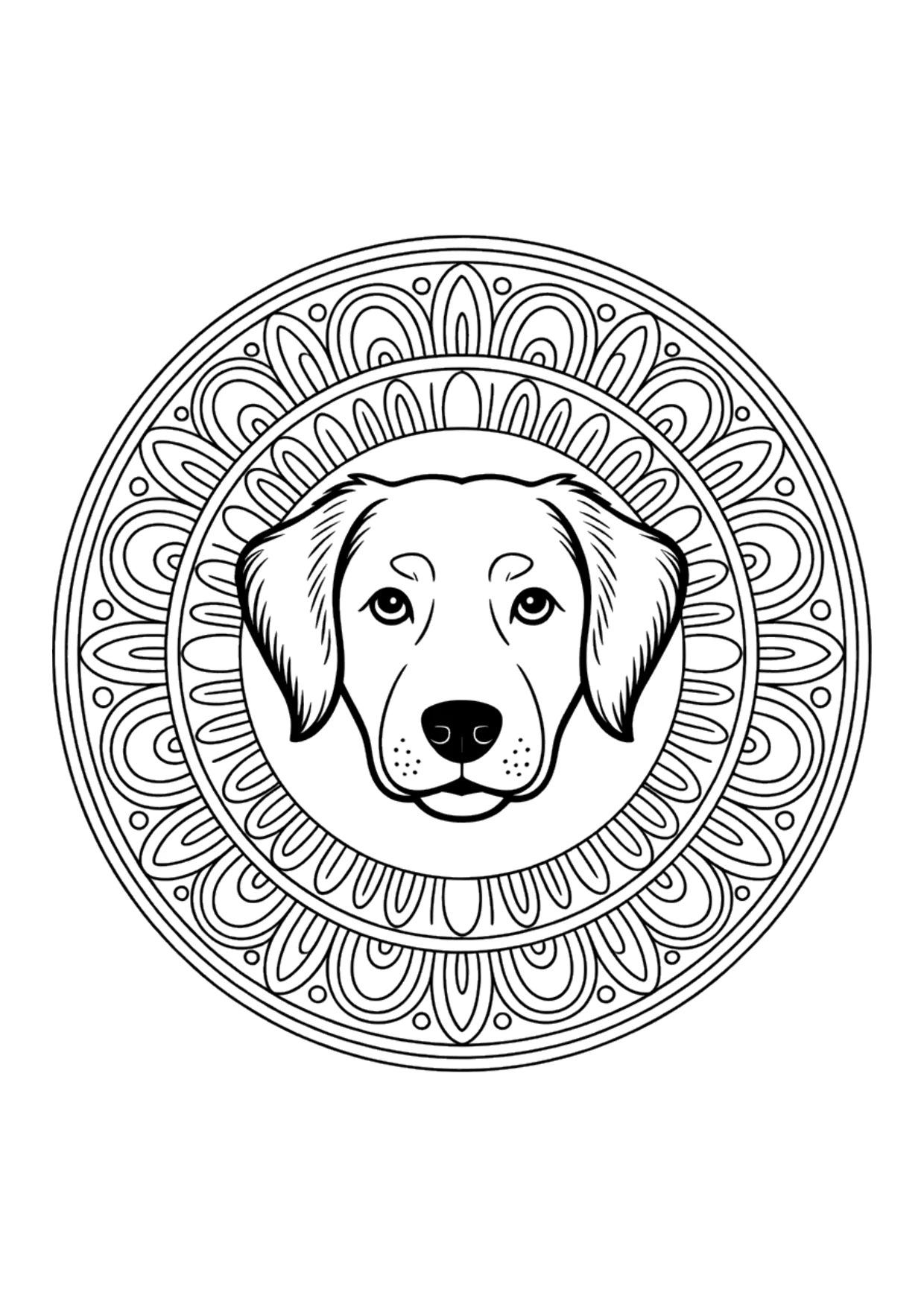 Coloriage détaillé en mandala d'un chien