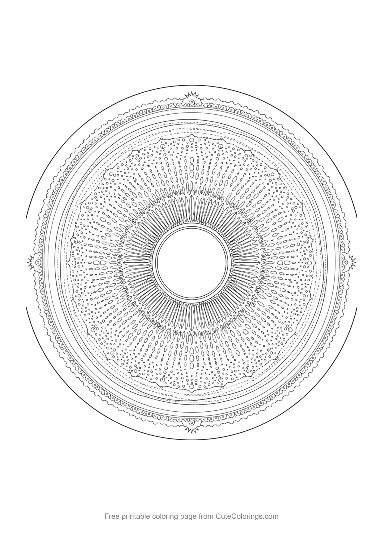 Donut mandala coloring page with intricate circular patterns for adults