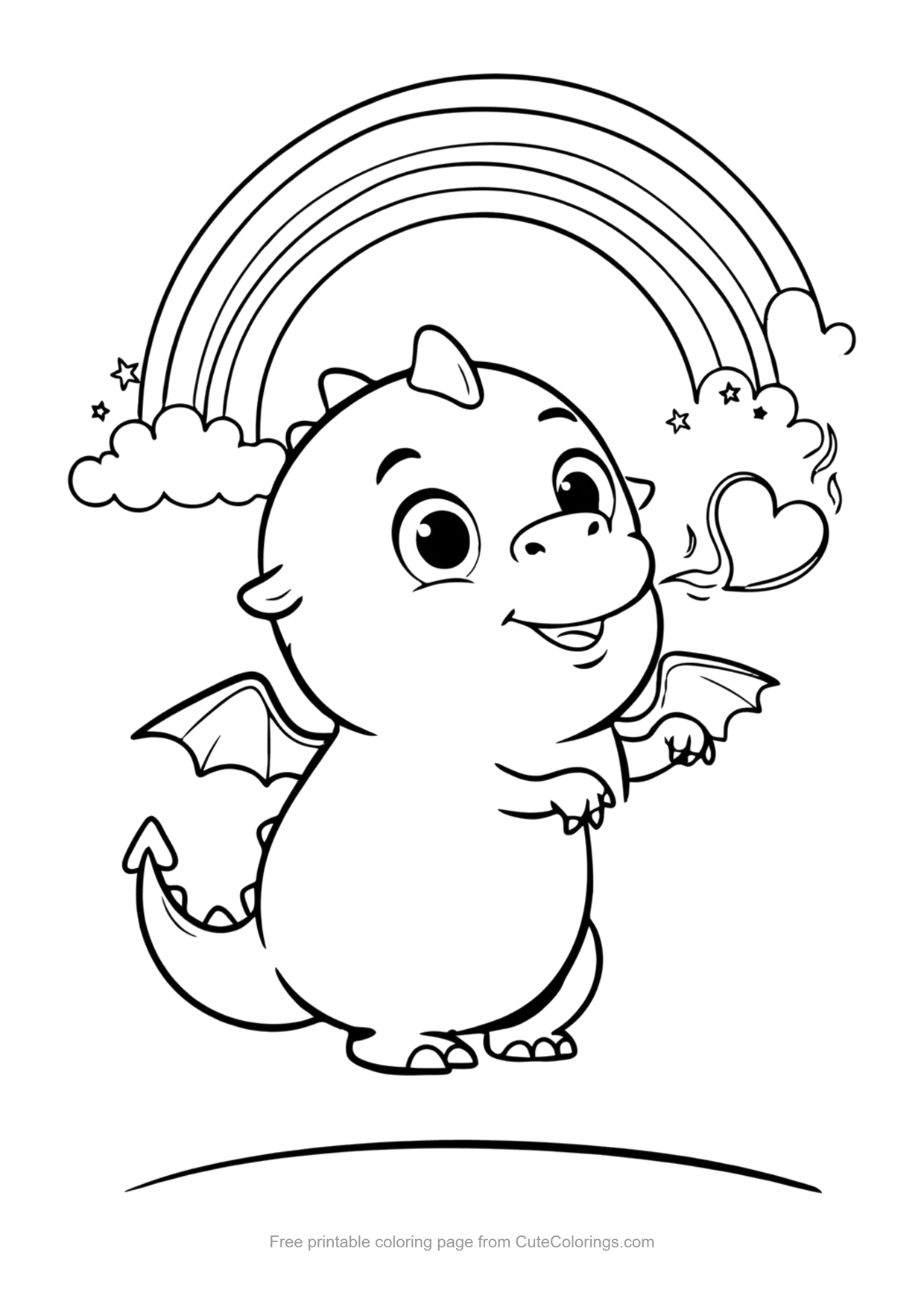 Cute coloring page of a dragon blowing little hearts