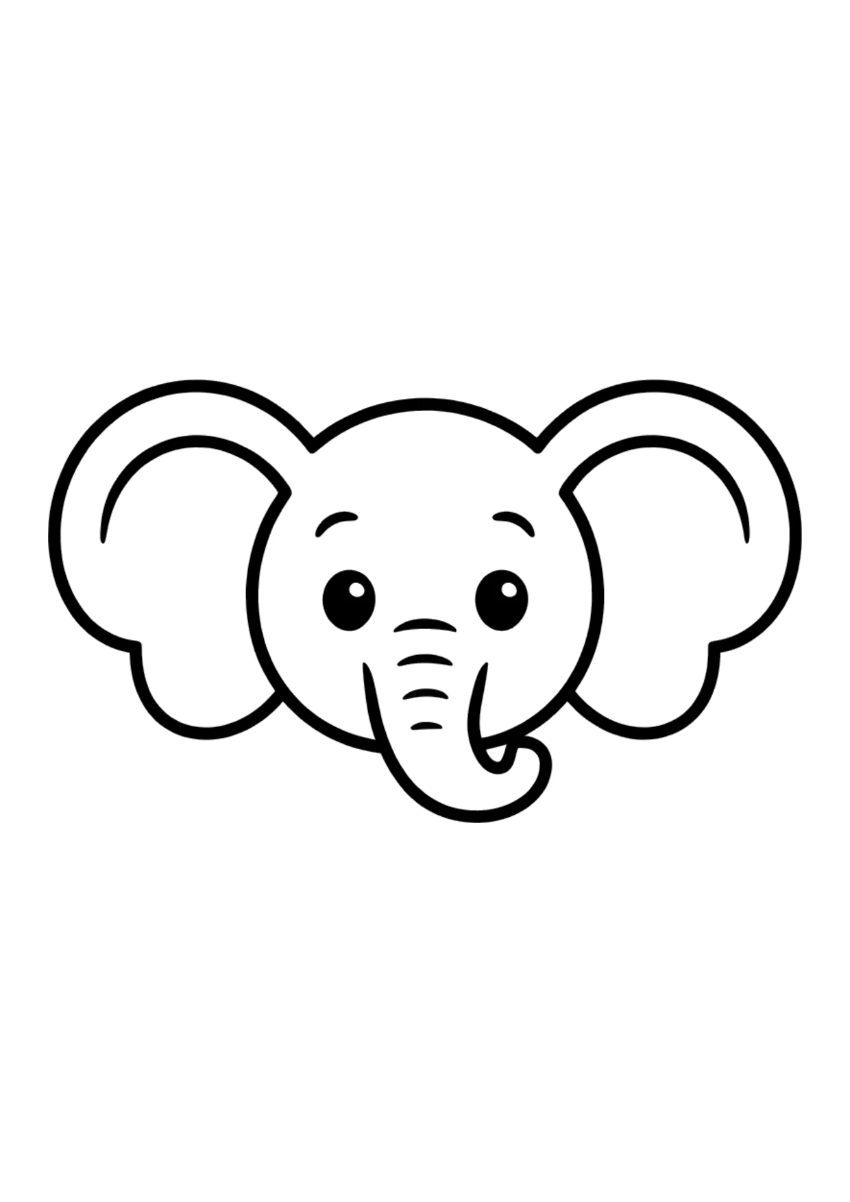 Dibujo fácil para colorear de una sencilla cara de elefante con orejas grandes
